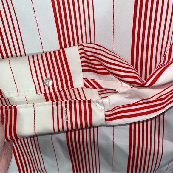 Vintage button up blouse ladies red and white striped fits Medium - Picture 3 of 4